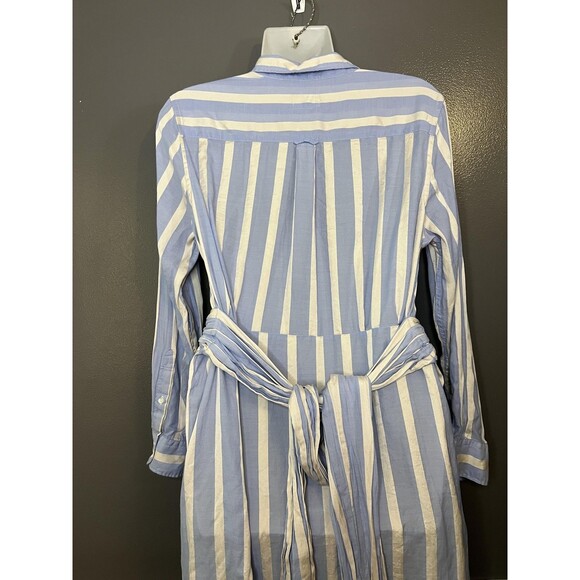 GANT Rugger Shirt Dress Womens Large Blue White Striped Belted Button Front - Picture 10 of 15